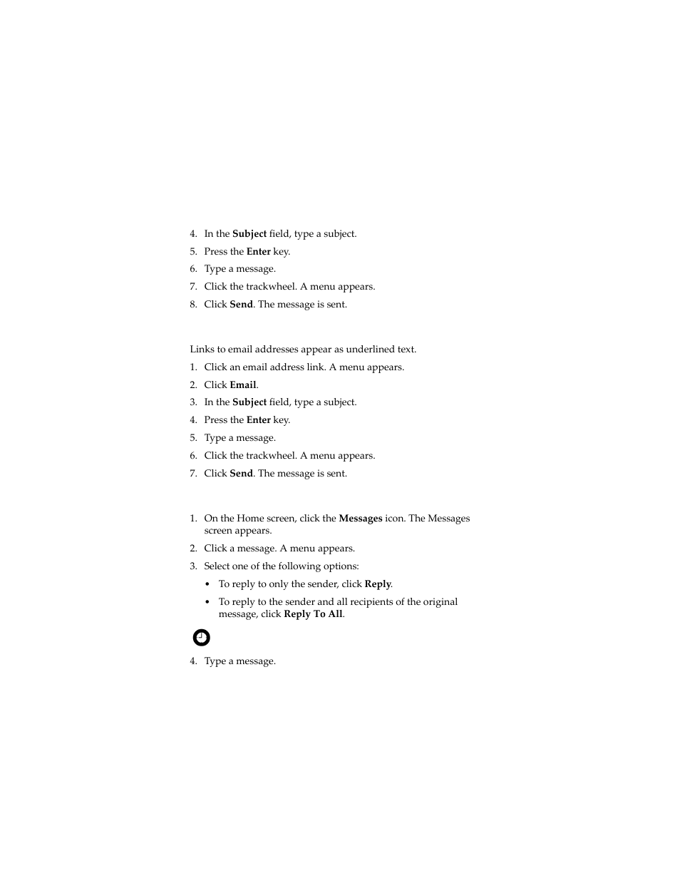 Send an email message using a link, Reply to a message | Blackberry 7230 User Manual | Page 13 / 152