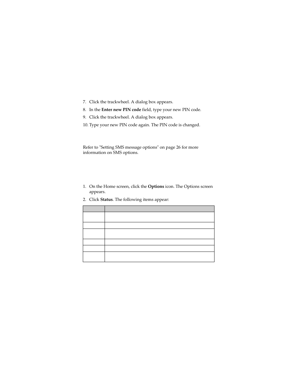 Status, View status items | Blackberry 7230 User Manual | Page 130 / 152