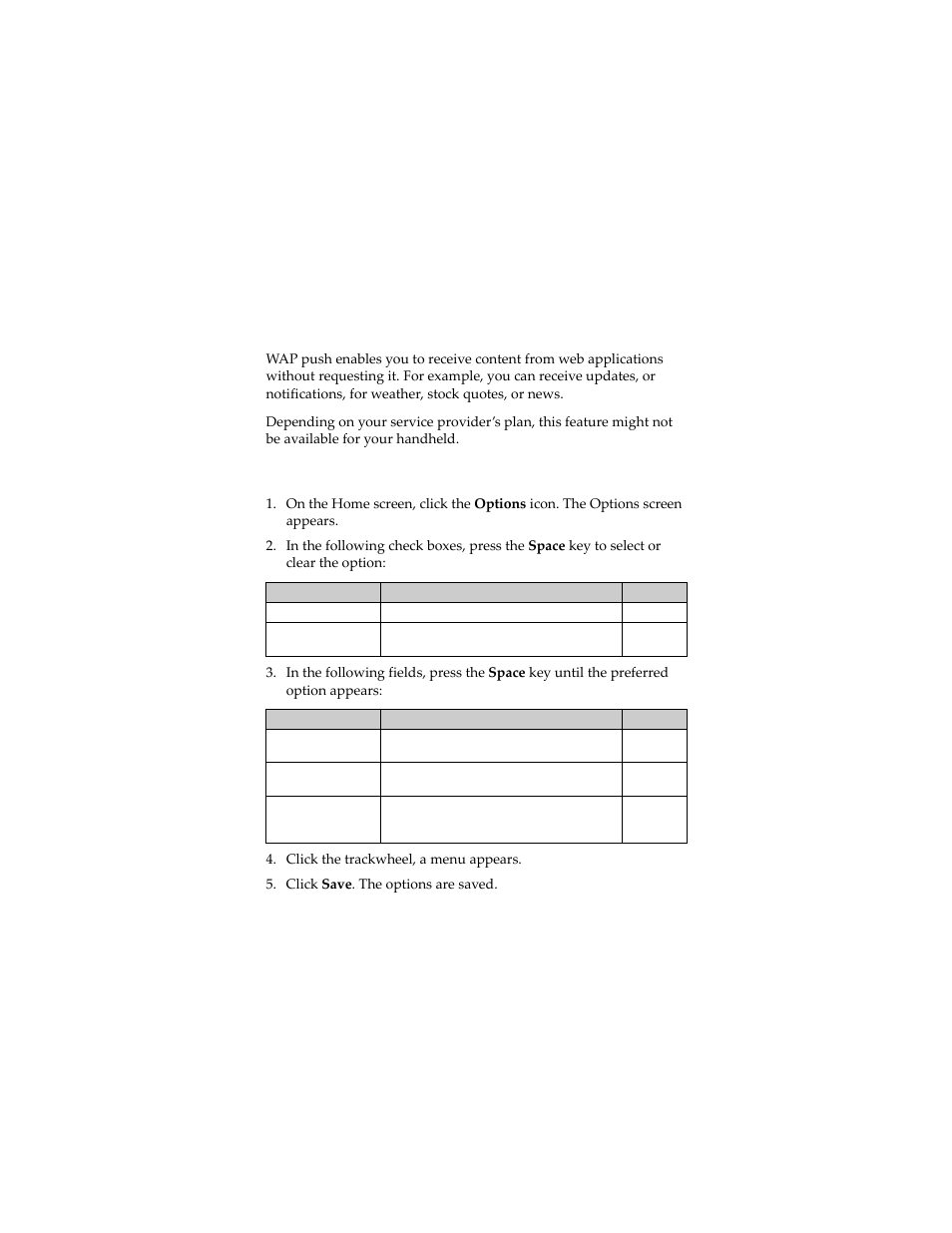 Wap push, Set wap push options | Blackberry 7230 User Manual | Page 131 / 152