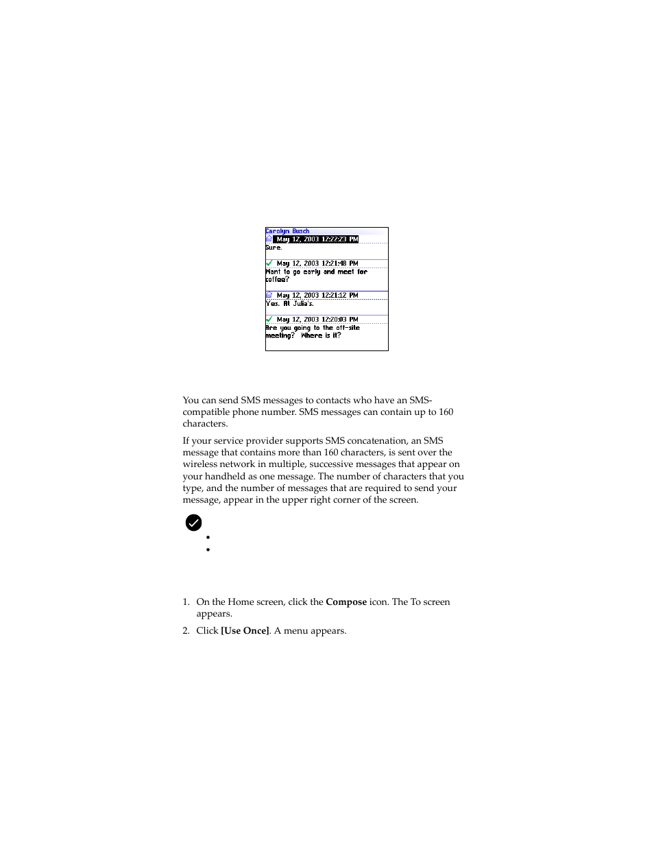Sending sms messages, Send an sms message | Blackberry 7230 User Manual | Page 23 / 152