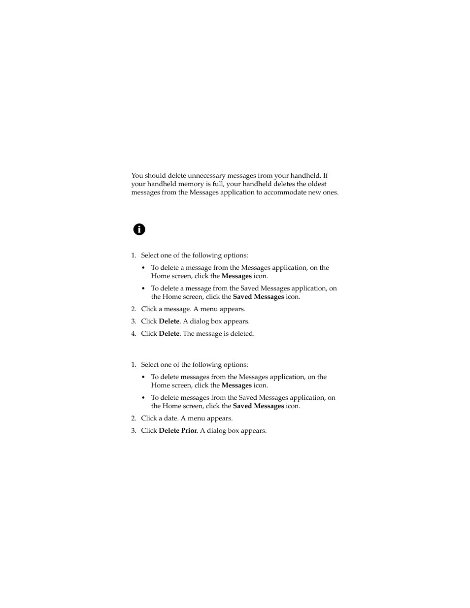 Deleting messages, Delete a message, Delete messages prior to a specific date | Blackberry 7230 User Manual | Page 28 / 152