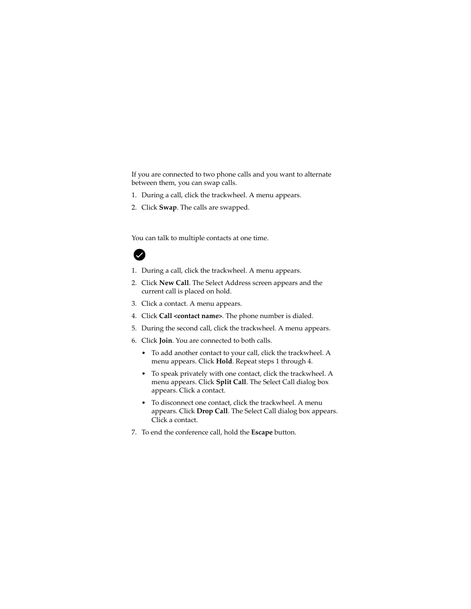 Alternate between phone calls, Make a conference call | Blackberry 7230 User Manual | Page 53 / 152