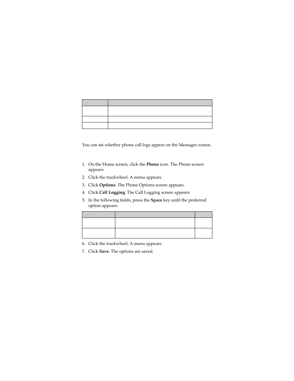 Setting call logging, Set call logging | Blackberry 7230 User Manual | Page 58 / 152