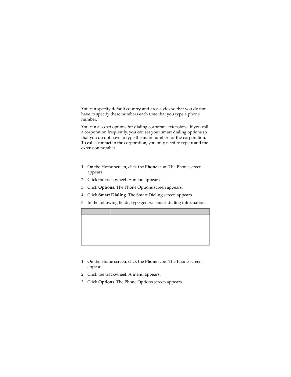 Setting smart dialing options, Set general smart dialing options, Set corporate smart dialing options | Blackberry 7230 User Manual | Page 64 / 152
