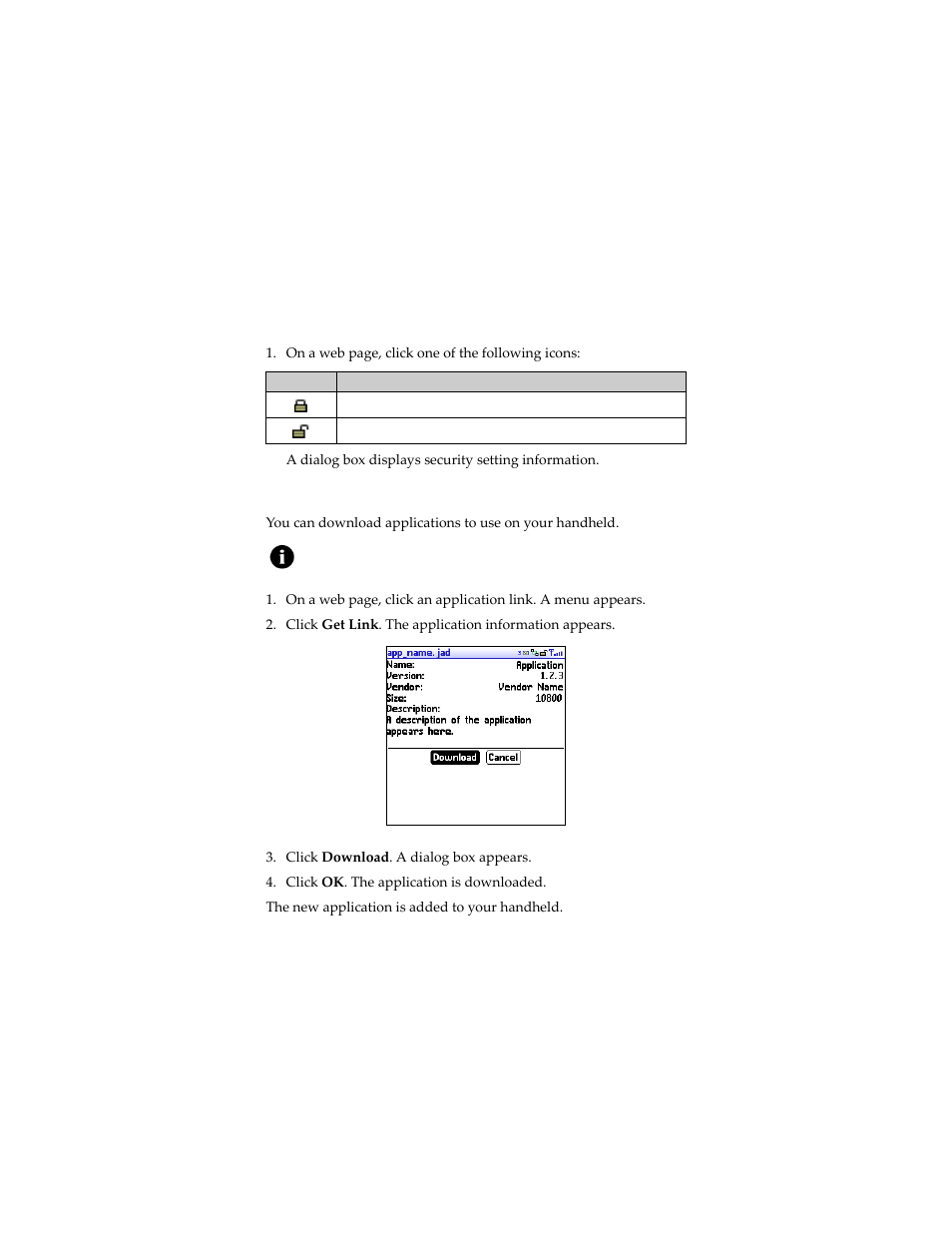 View the security settings for a web page, Download applications | Blackberry 7230 User Manual | Page 75 / 152