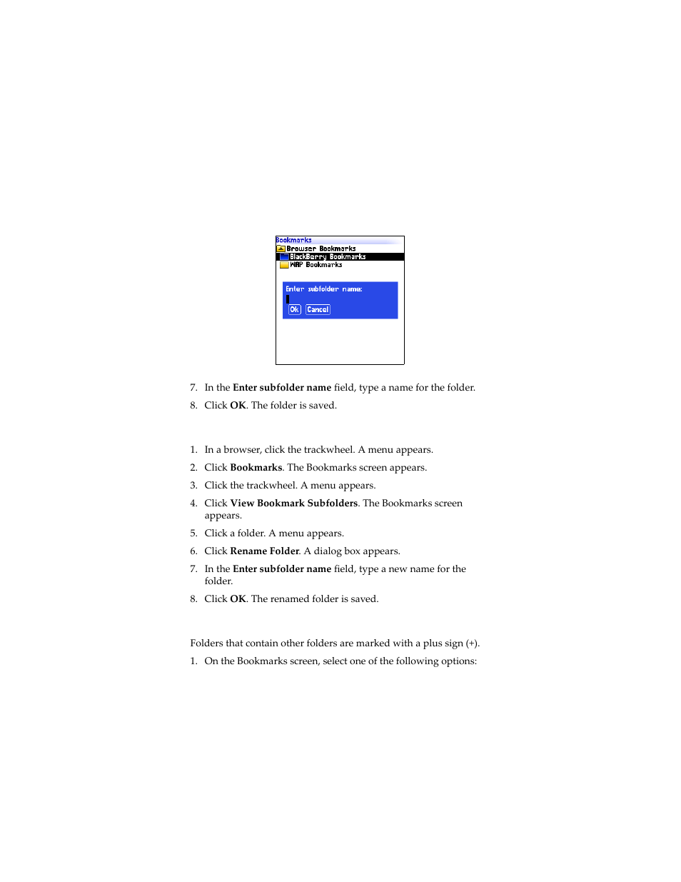 Rename a folder for bookmarks, Move between folders for bookmarks | Blackberry 7230 User Manual | Page 80 / 152