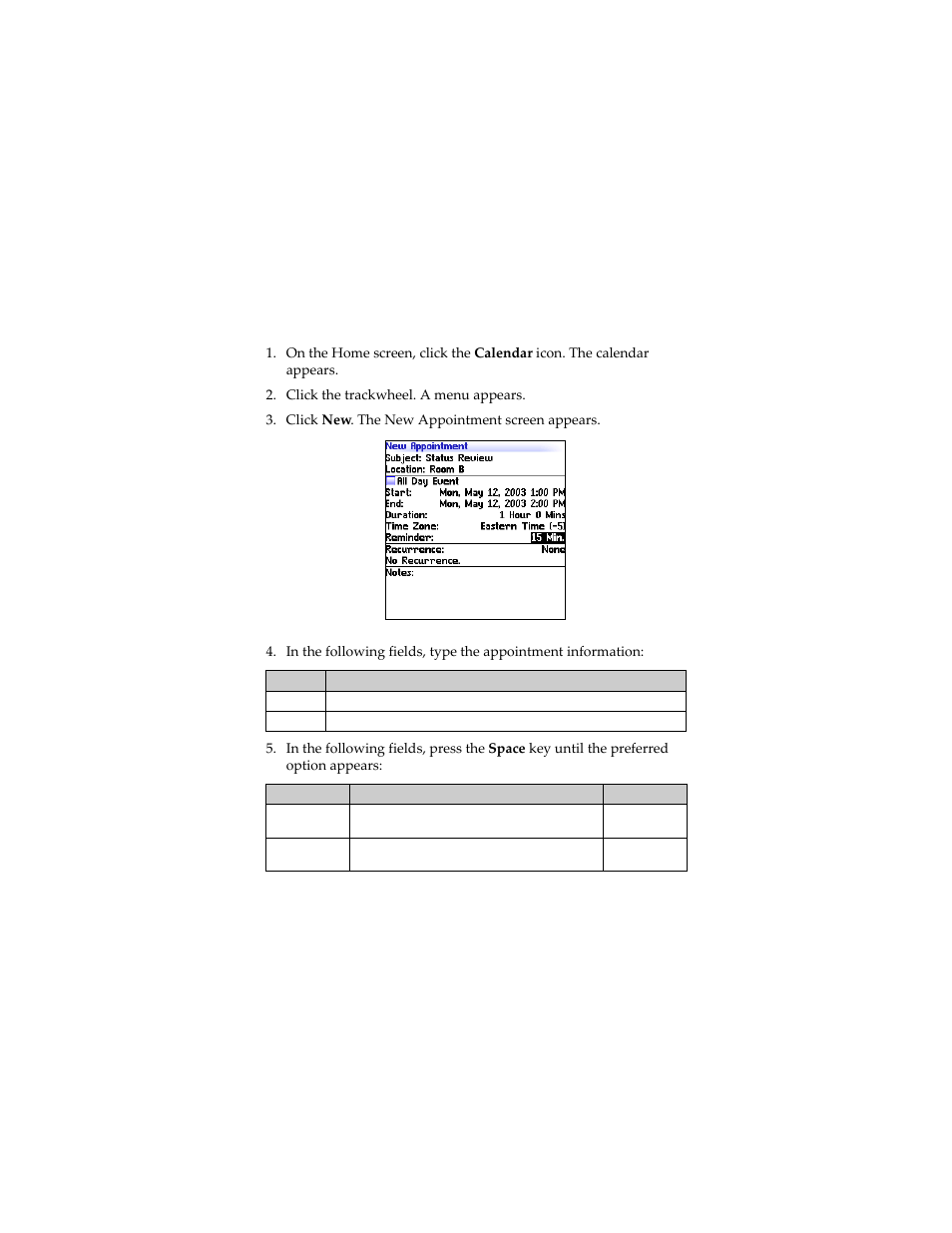 Create an appointment or meeting | Blackberry 7230 User Manual | Page 89 / 152