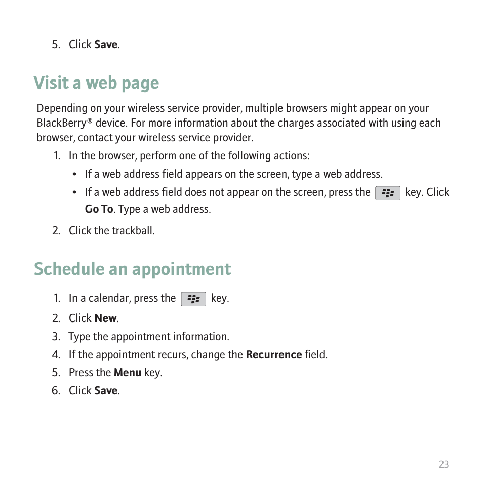 Schedule an appointment, Visit a web page | Blackberry 8820 User Manual | Page 25 / 44