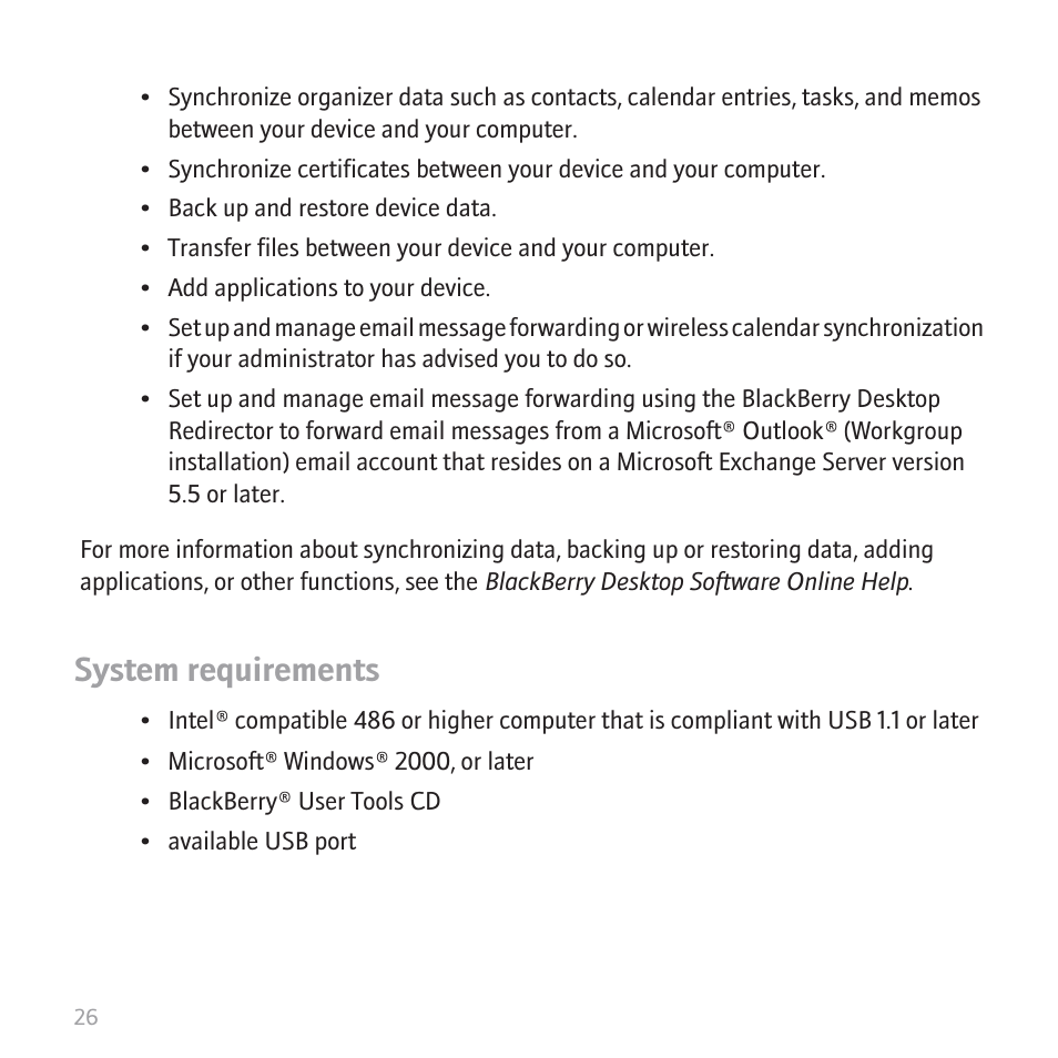 System requirements | Blackberry 8820 User Manual | Page 28 / 44