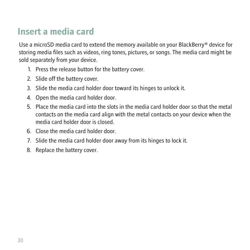 Insert a media card | Blackberry 8820 User Manual | Page 32 / 44
