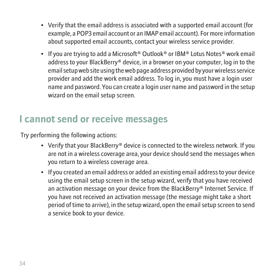 I cannot send or receive messages | Blackberry 8820 User Manual | Page 36 / 44