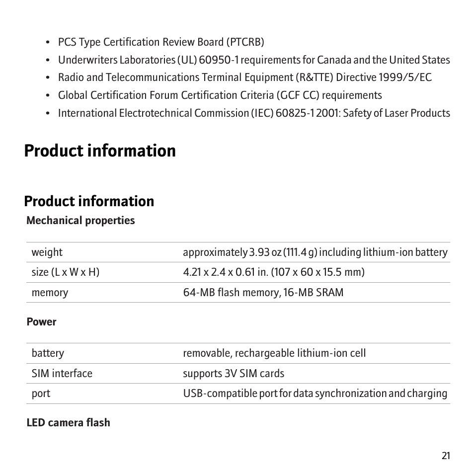 Product information | Blackberry Curve 8300 User Manual | Page 23 / 29