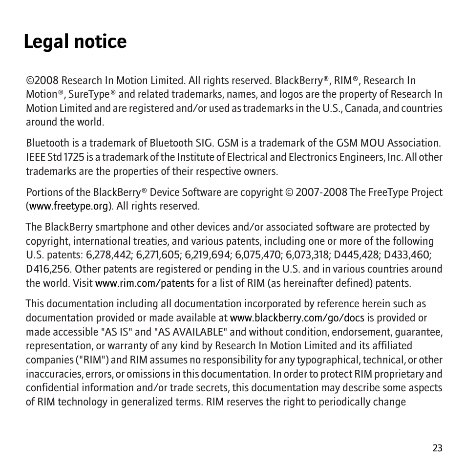 Legal notice | Blackberry Curve 8300 User Manual | Page 25 / 29