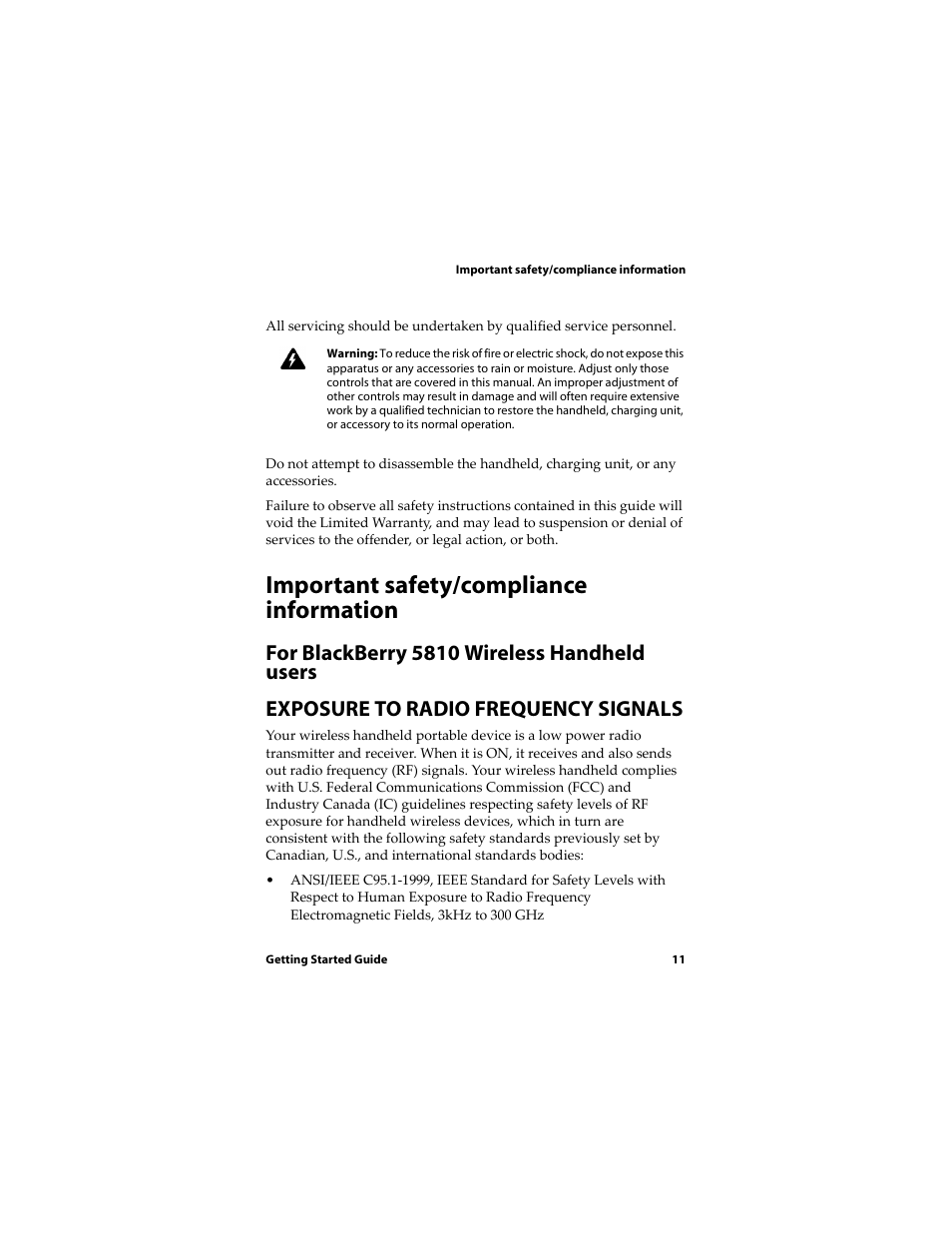Important safety/compliance information | Blackberry RIM Wireless Handhelds 5810 User Manual | Page 11 / 76