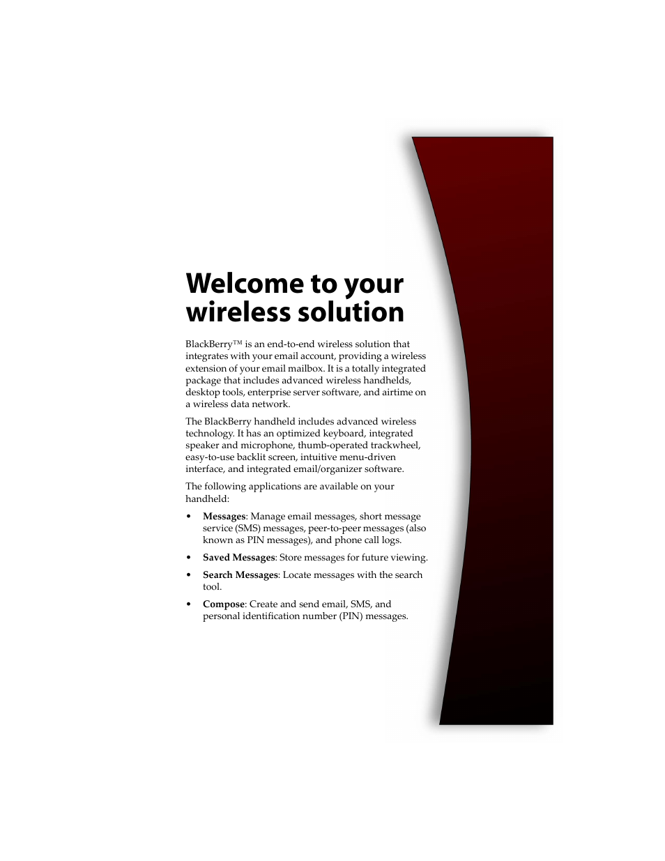 Welcome to your wireless solution | Blackberry RIM Wireless Handhelds 5810 User Manual | Page 21 / 76
