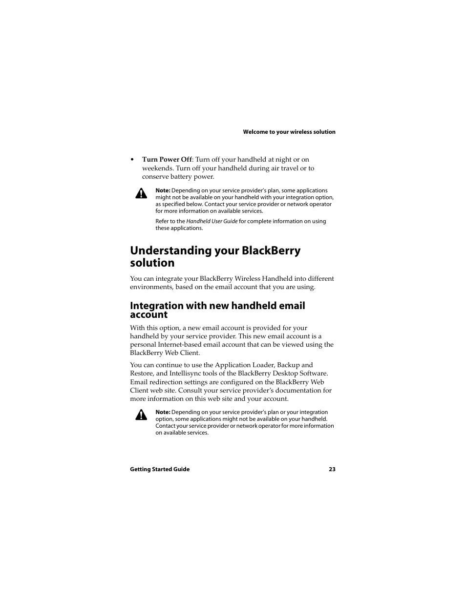 Understanding your blackberry solution, Integration with new handheld email account | Blackberry RIM Wireless Handhelds 5810 User Manual | Page 23 / 76