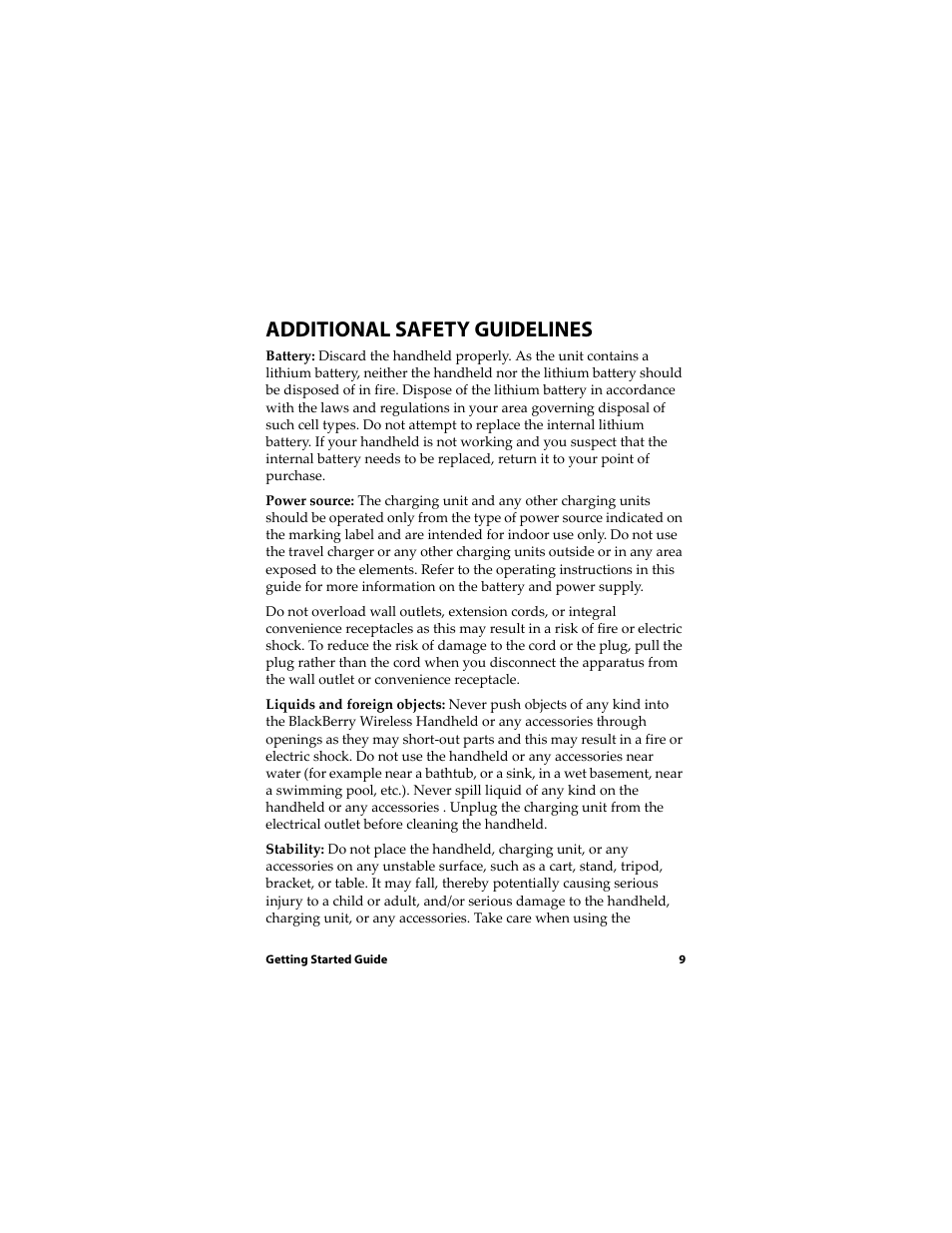 Additional safety guidelines | Blackberry RIM Wireless Handhelds 5810 User Manual | Page 9 / 76