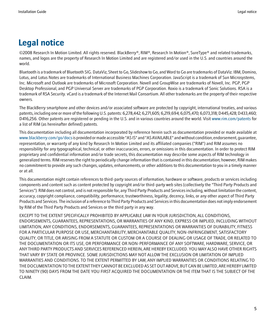 Legal notice | Blackberry Network Device SWD-500612 User Manual | Page 7 / 9