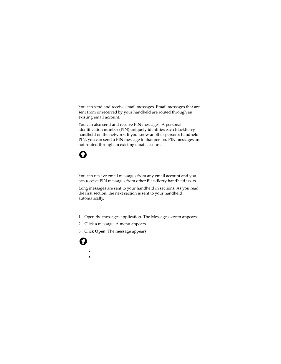 Email and pin messages, Opening messages | Blackberry 6280 User Manual | Page 10 / 152