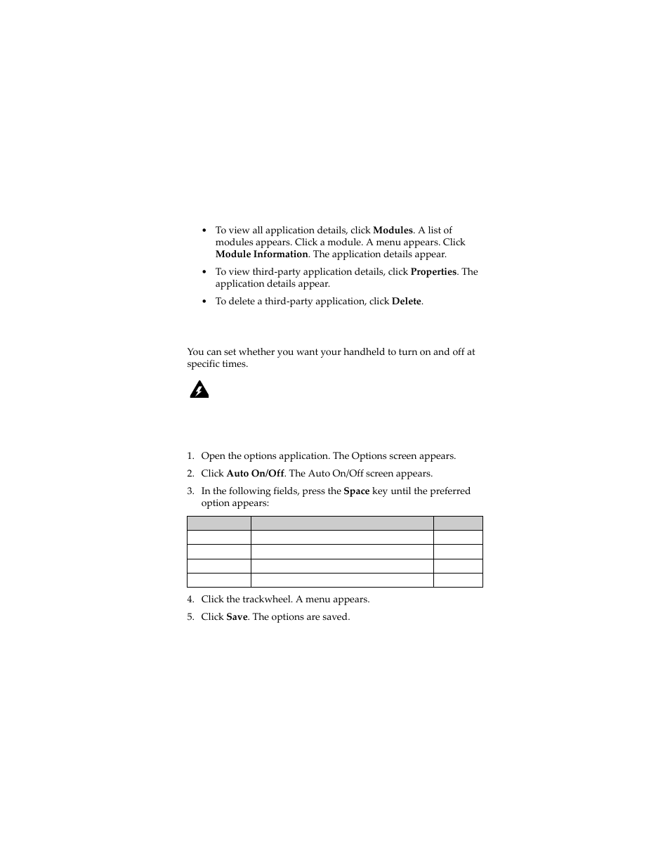 Auto on/off, 110 for more information, Set auto on/off options | Blackberry 6280 User Manual | Page 110 / 152