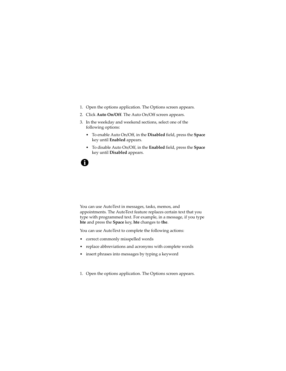 Autotext, Enable or disable auto on/off, View autotext entries | Blackberry 6280 User Manual | Page 111 / 152