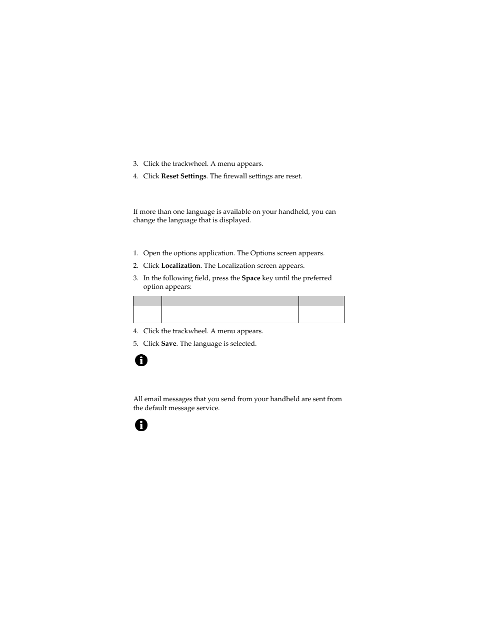 Localization, Message services, Select a display language | Blackberry 6280 User Manual | Page 116 / 152