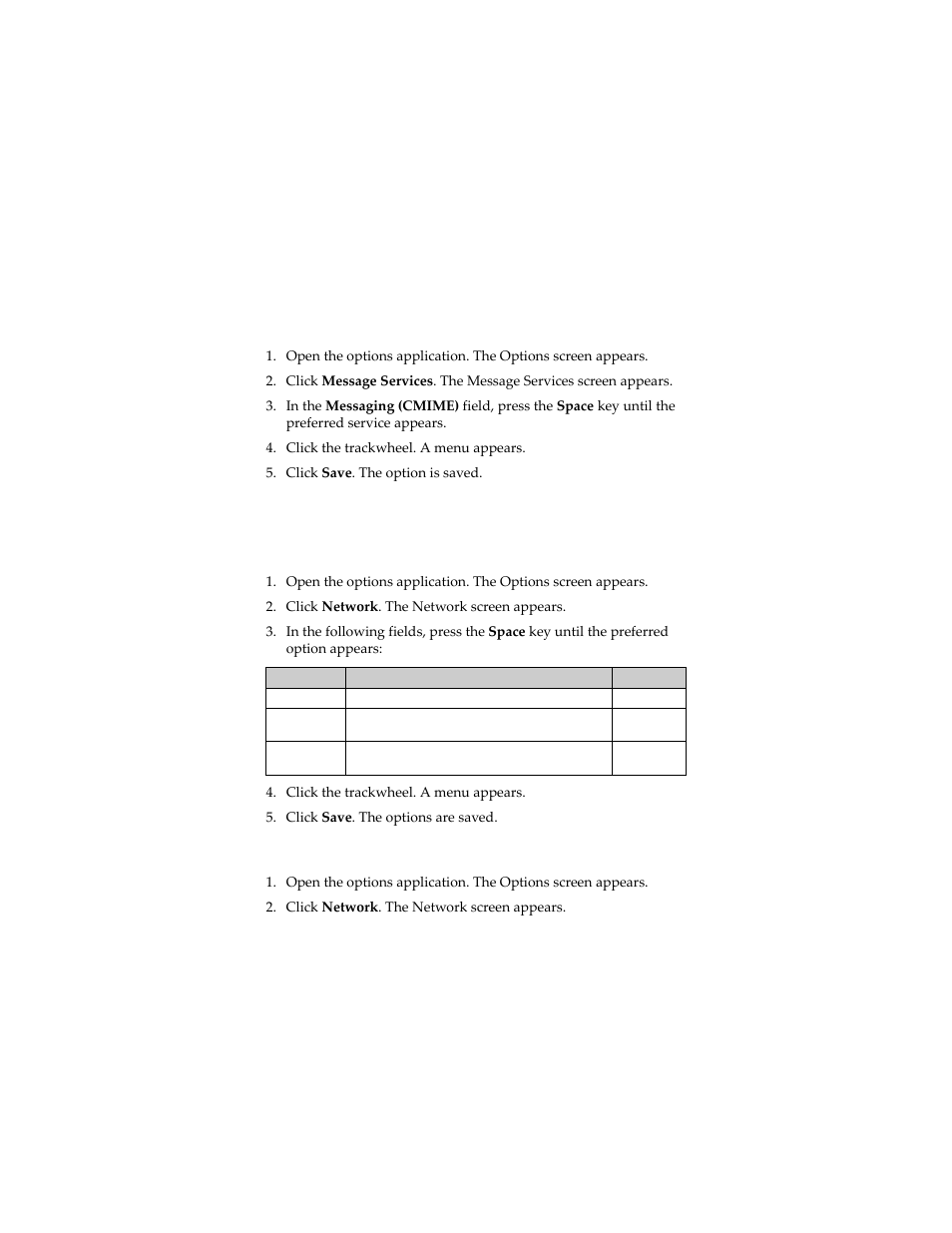 Network, Change your default message service, Set network options | Select a network manually | Blackberry 6280 User Manual | Page 117 / 152