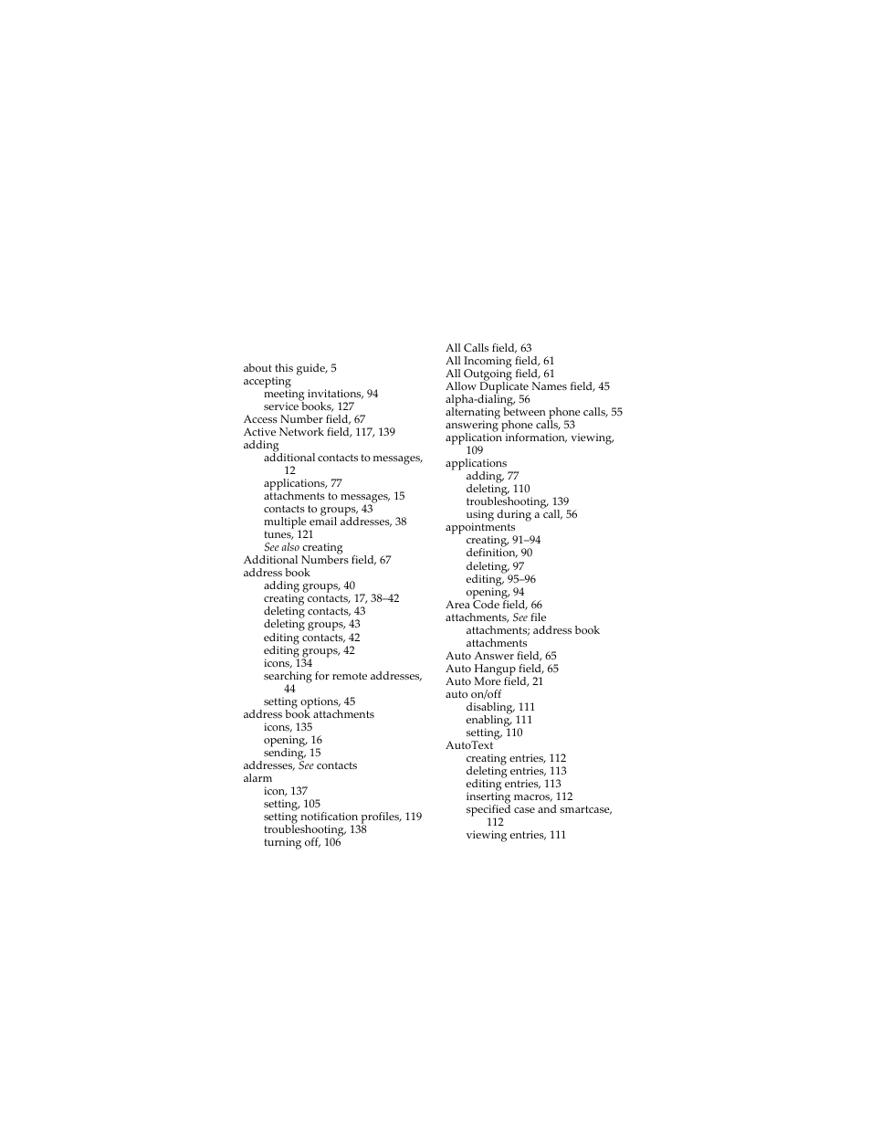 Index | Blackberry 6280 User Manual | Page 141 / 152