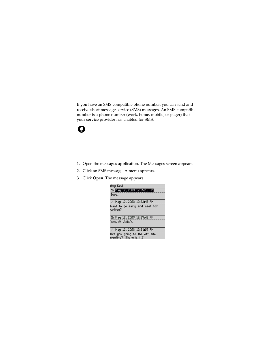 Sms messages, Opening sms messages | Blackberry 6280 User Manual | Page 23 / 152