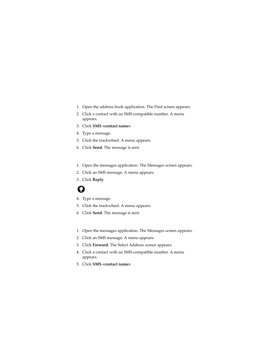Reply to an sms message, Forward an sms message | Blackberry 6280 User Manual | Page 26 / 152