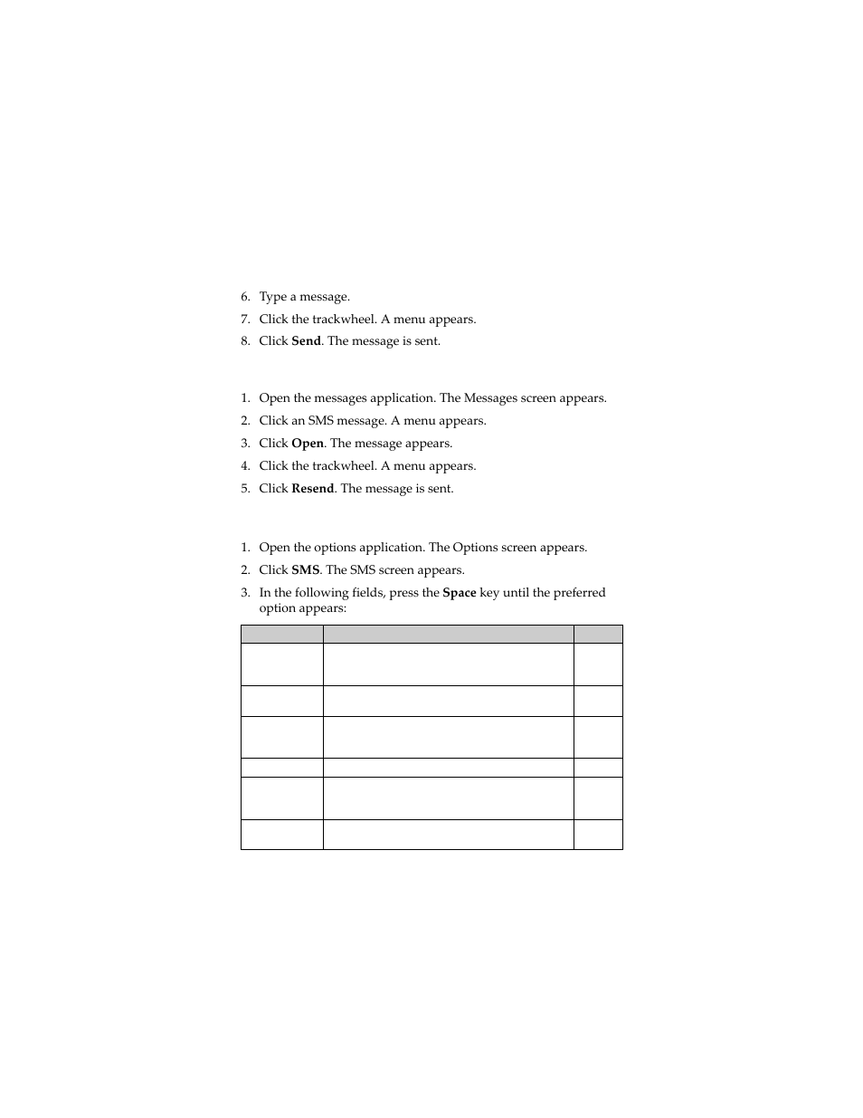Setting sms message options, Resend an sms message | Blackberry 6280 User Manual | Page 27 / 152