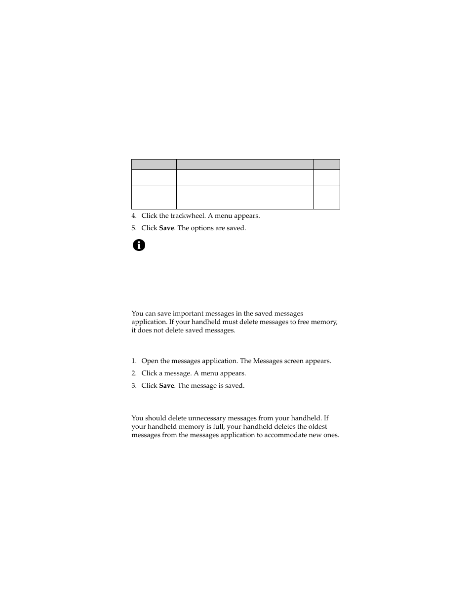 Managing messages, Saving messages, Deleting messages | Save a message | Blackberry 6280 User Manual | Page 28 / 152