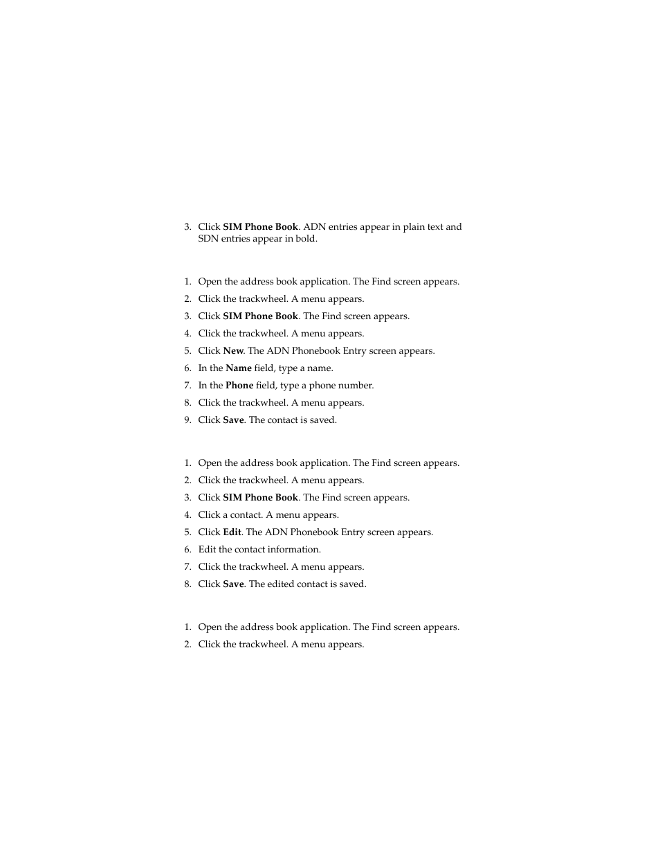 Create a sim card contact, Edit a sim card contact, Delete a sim card contact | Blackberry 6280 User Manual | Page 46 / 152