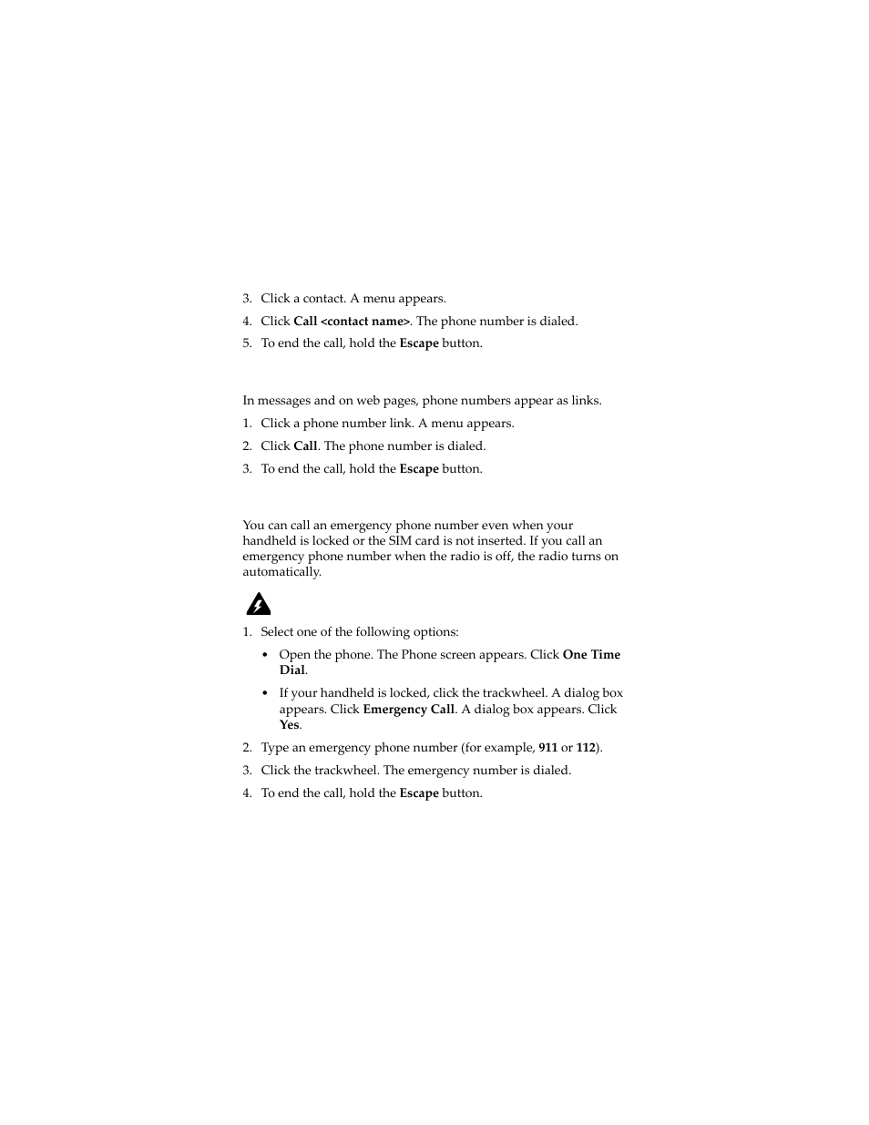 Call a contact using a link, Call an emergency phone number | Blackberry 6280 User Manual | Page 52 / 152