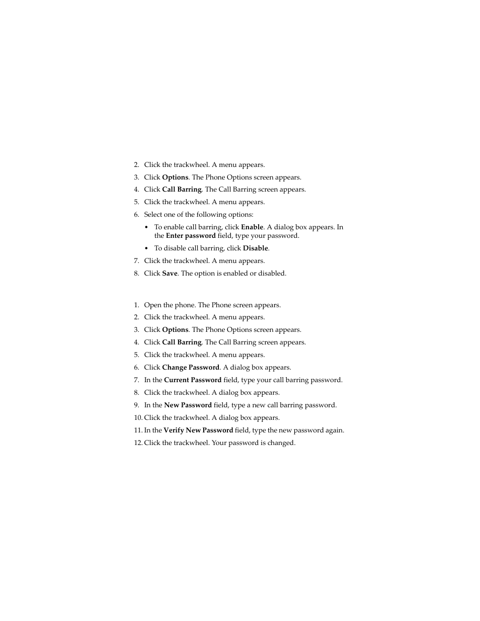 Change your call barring password | Blackberry 6280 User Manual | Page 62 / 152
