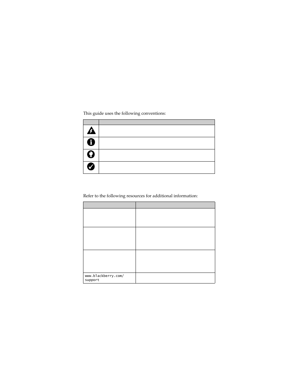 Conventions, Related resources, Conventions related resources | Blackberry 6280 User Manual | Page 7 / 152