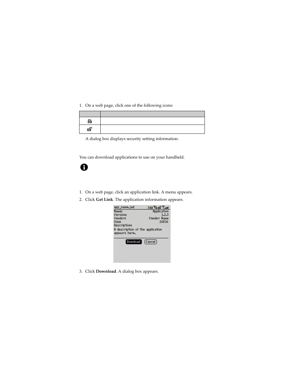 View the security settings for a web page, Download applications | Blackberry 6280 User Manual | Page 77 / 152