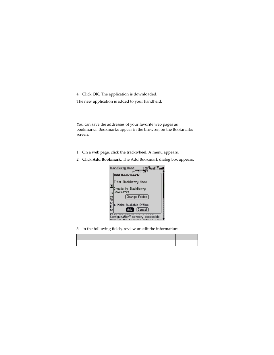 Using bookmarks, Create a bookmark | Blackberry 6280 User Manual | Page 78 / 152