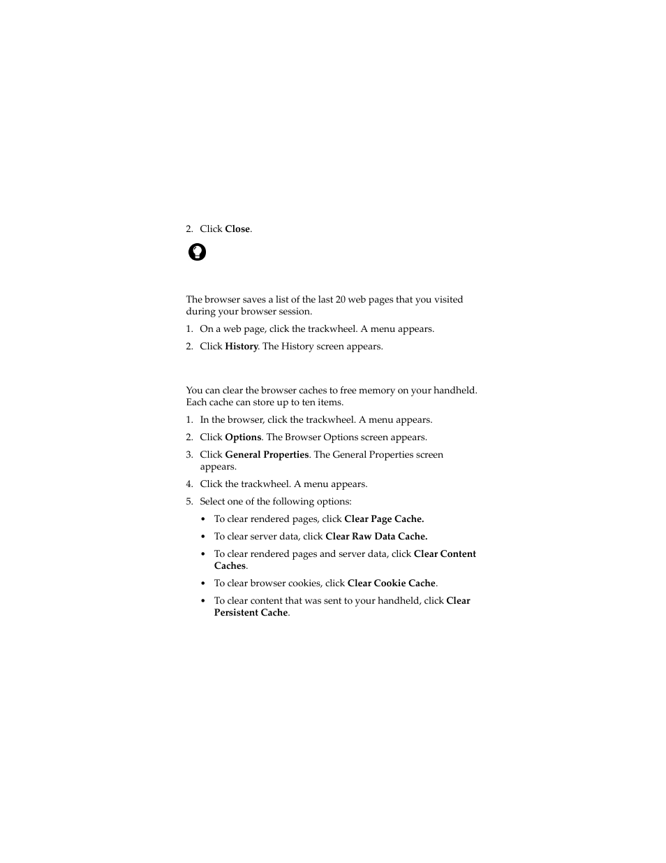 View the browser history, Clear a browser cache | Blackberry 6280 User Manual | Page 84 / 152