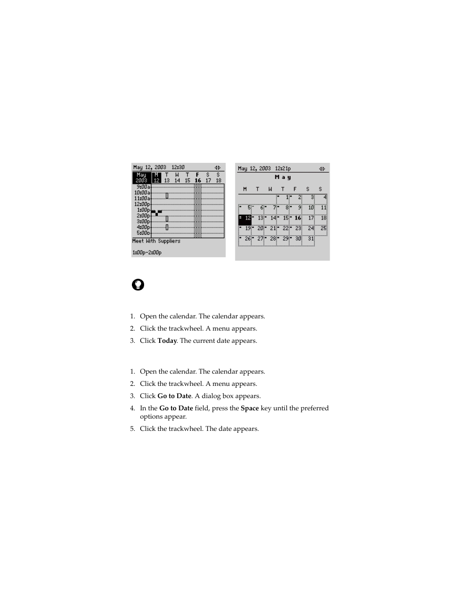 View the current date, View a specific date | Blackberry 6280 User Manual | Page 89 / 152