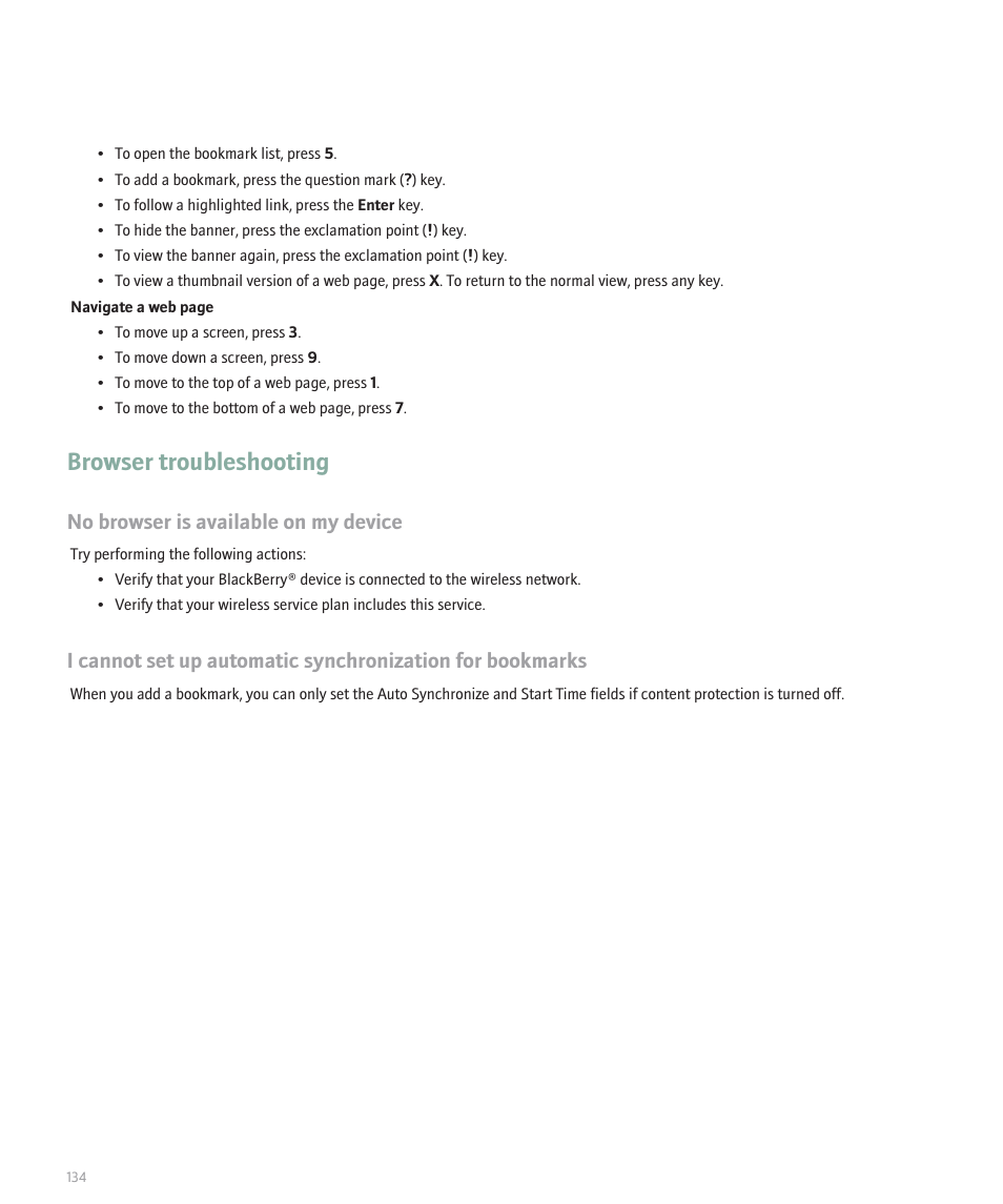 Browser troubleshooting, No browser is available on my device | Blackberry 8100 User Manual | Page 136 / 262