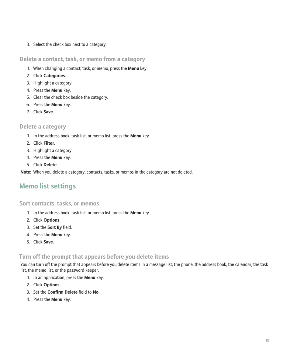 Delete a category | Blackberry 8100 User Manual | Page 183 / 262