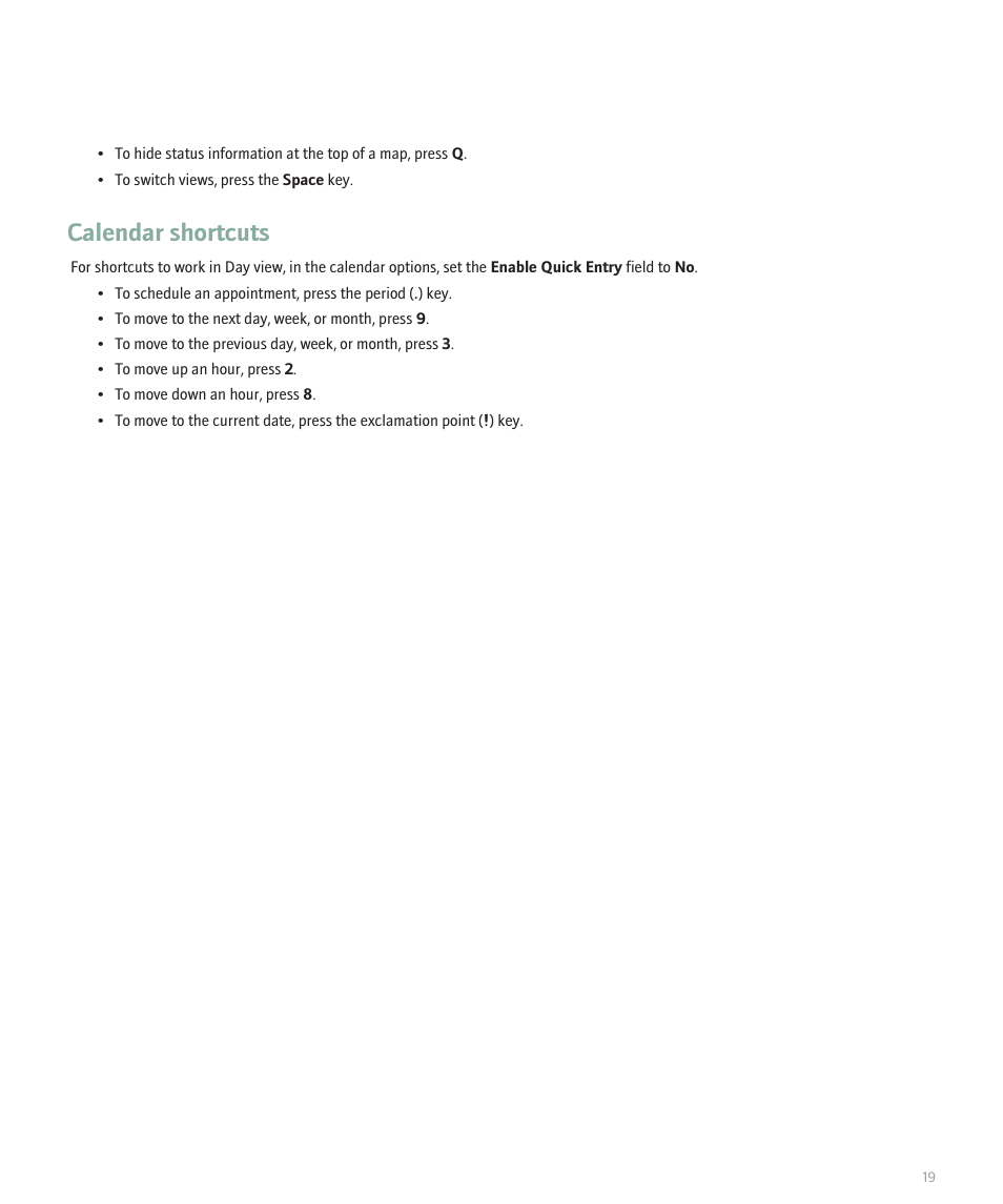 Calendar shortcuts | Blackberry 8100 User Manual | Page 21 / 262