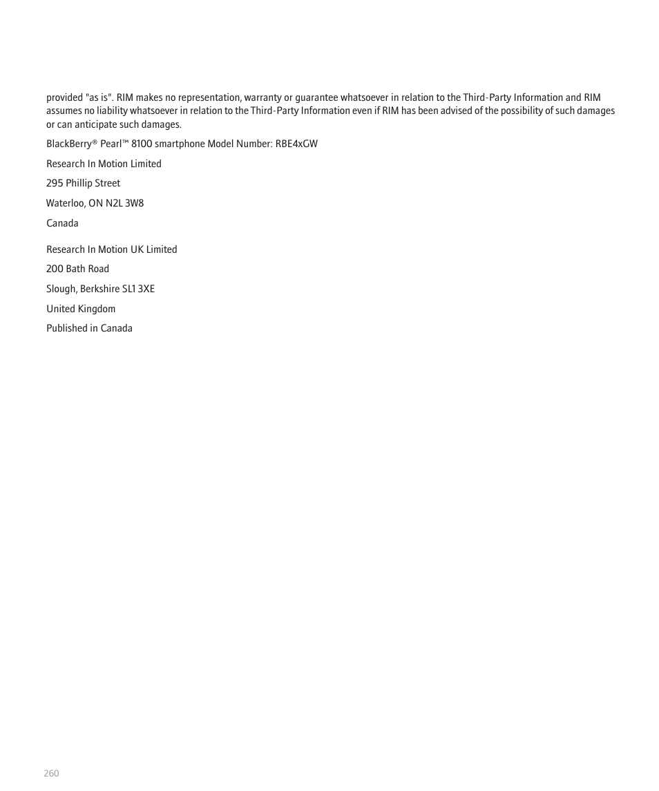 Blackberry 8100 User Manual | Page 262 / 262