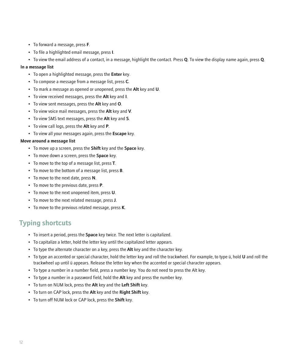 Typing shortcuts | Blackberry 8707 Series User Manual | Page 14 / 240