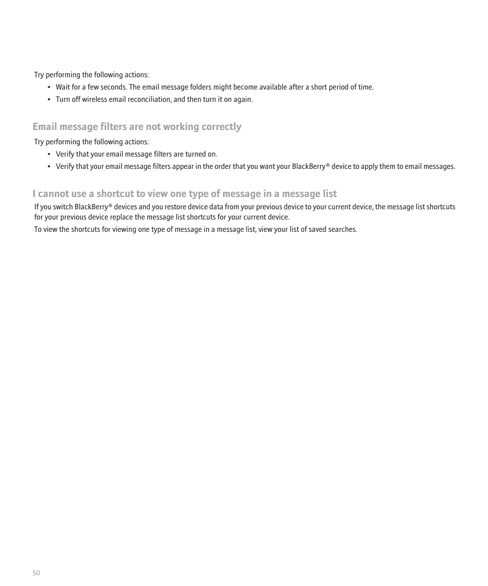 Email message filters are not working correctly | Blackberry 8707 Series User Manual | Page 52 / 240
