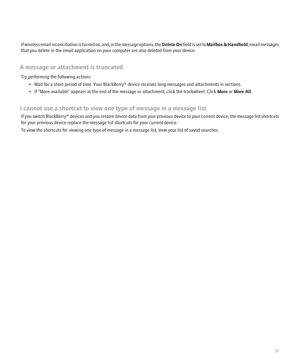 A message or attachment is truncated | Blackberry 8707 Series User Manual | Page 83 / 240
