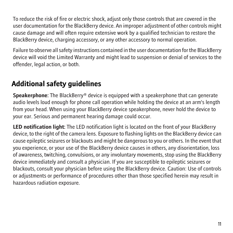 Additional safety guidelines | Blackberry 8700 User Manual | Page 13 / 29
