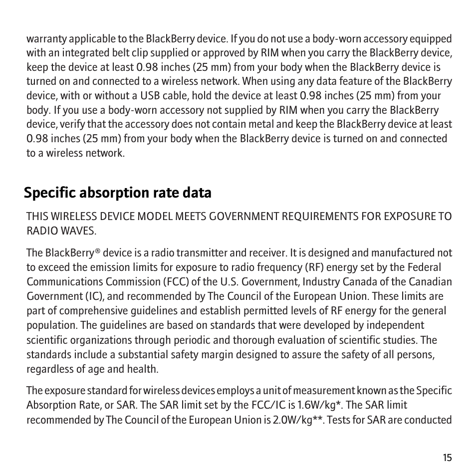 Specific absorption rate data | Blackberry 8700 User Manual | Page 17 / 29