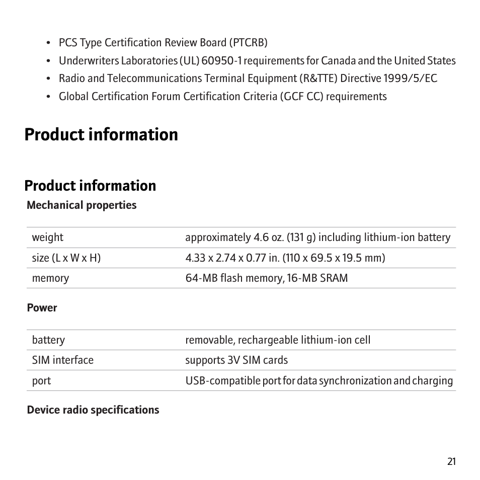 Product information | Blackberry 8700 User Manual | Page 23 / 29